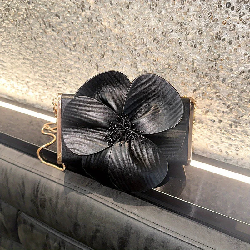 Creative Flower Small Square Bag Fashion Texture Versatile Elegant Crossbody Chain Bag High-grade Leather Irregular Clutch Bag