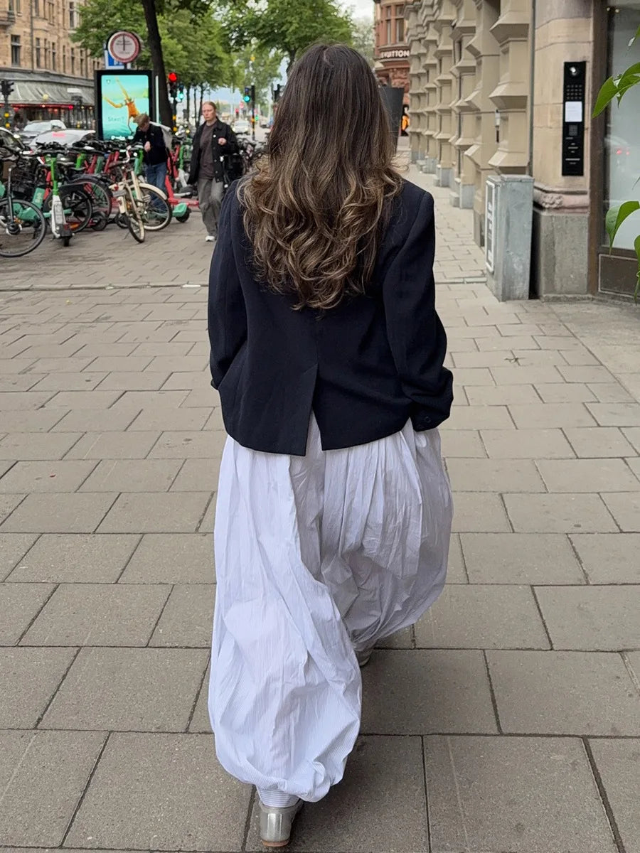 Bornladies Autumn Womens 100% Cotton Loose Lantern Style Wide Leg Pants Street Style Casual Lazy Pants Fashion Trousers