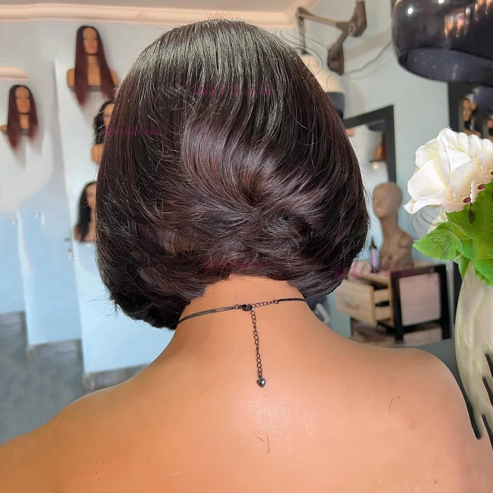 Layered Cut Straight Bob Wig Natural Color Lace Closure Wig Wear and Go 4x4/13x4 Glueless Wig Free Part Minimalist Lace Bob Wig