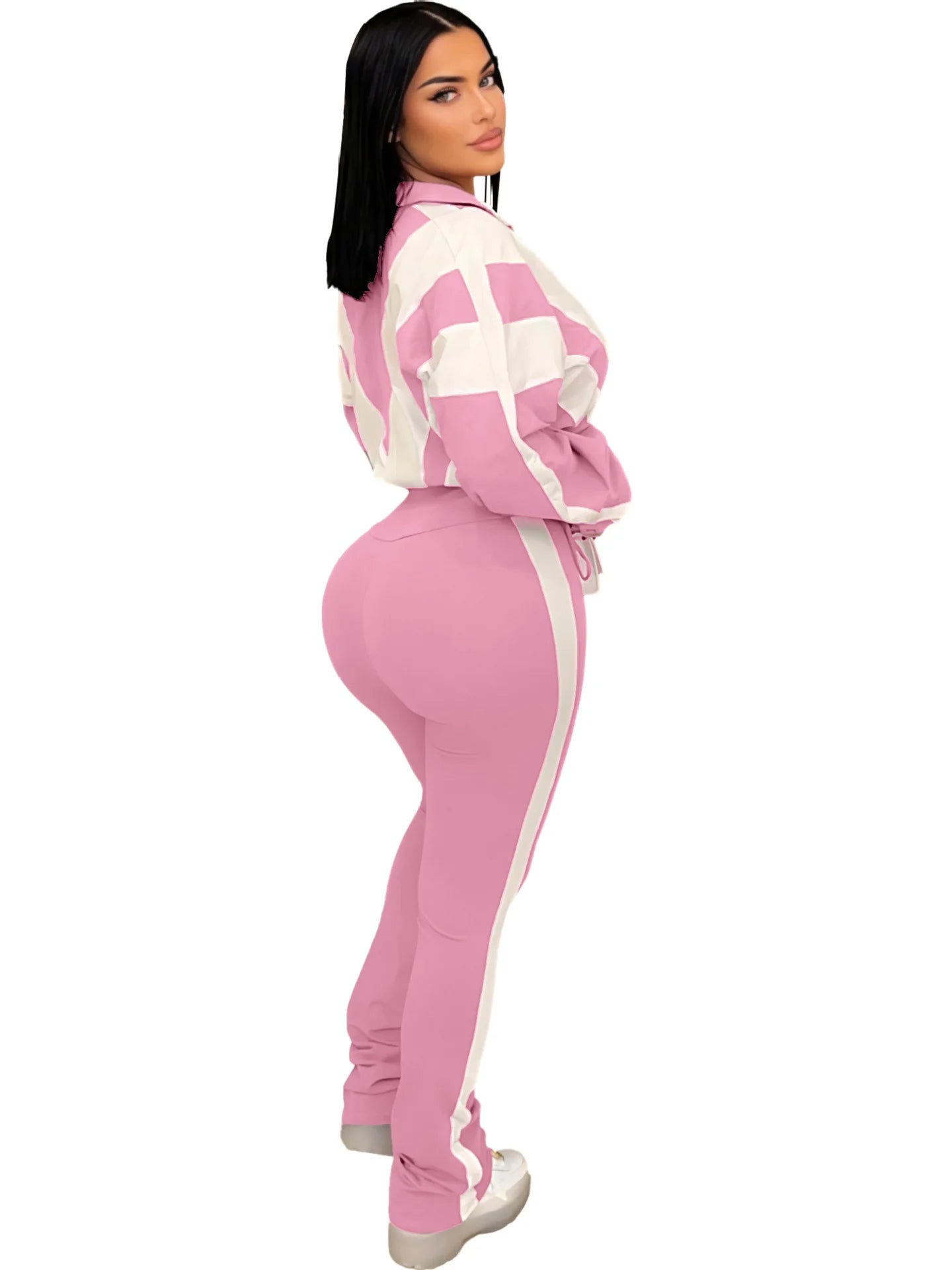 CM.YAYA Active Patchwork Women's Set Zipper Sweatshirt Jacket and Long Pants Suit 2025 Fall Two 2 Piece Sets Outfit Tracksuit