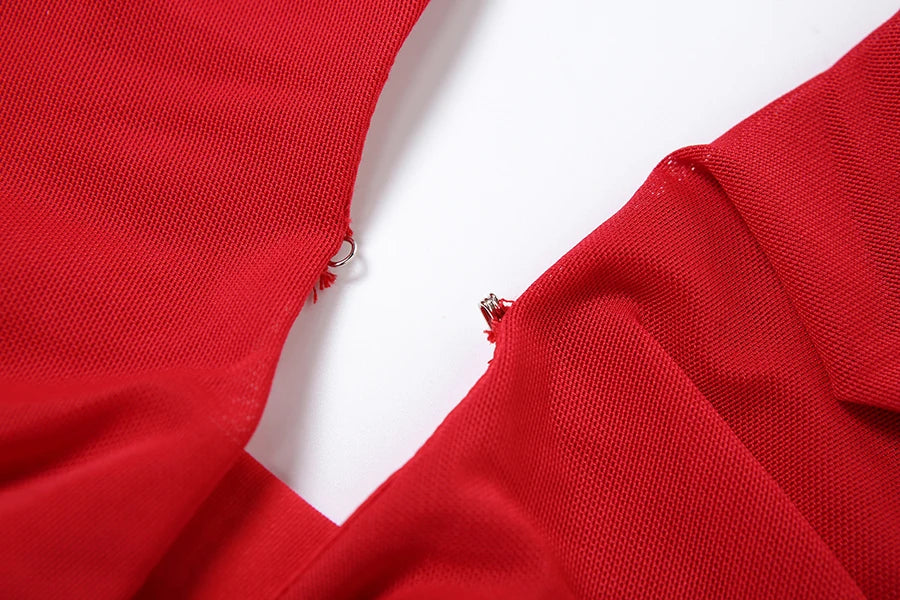 Sylcue Spring New Sweet Gentle Red Sexy Confident High Street Mature Beautiful Cool Women'S Short Ruffled Halter Dress