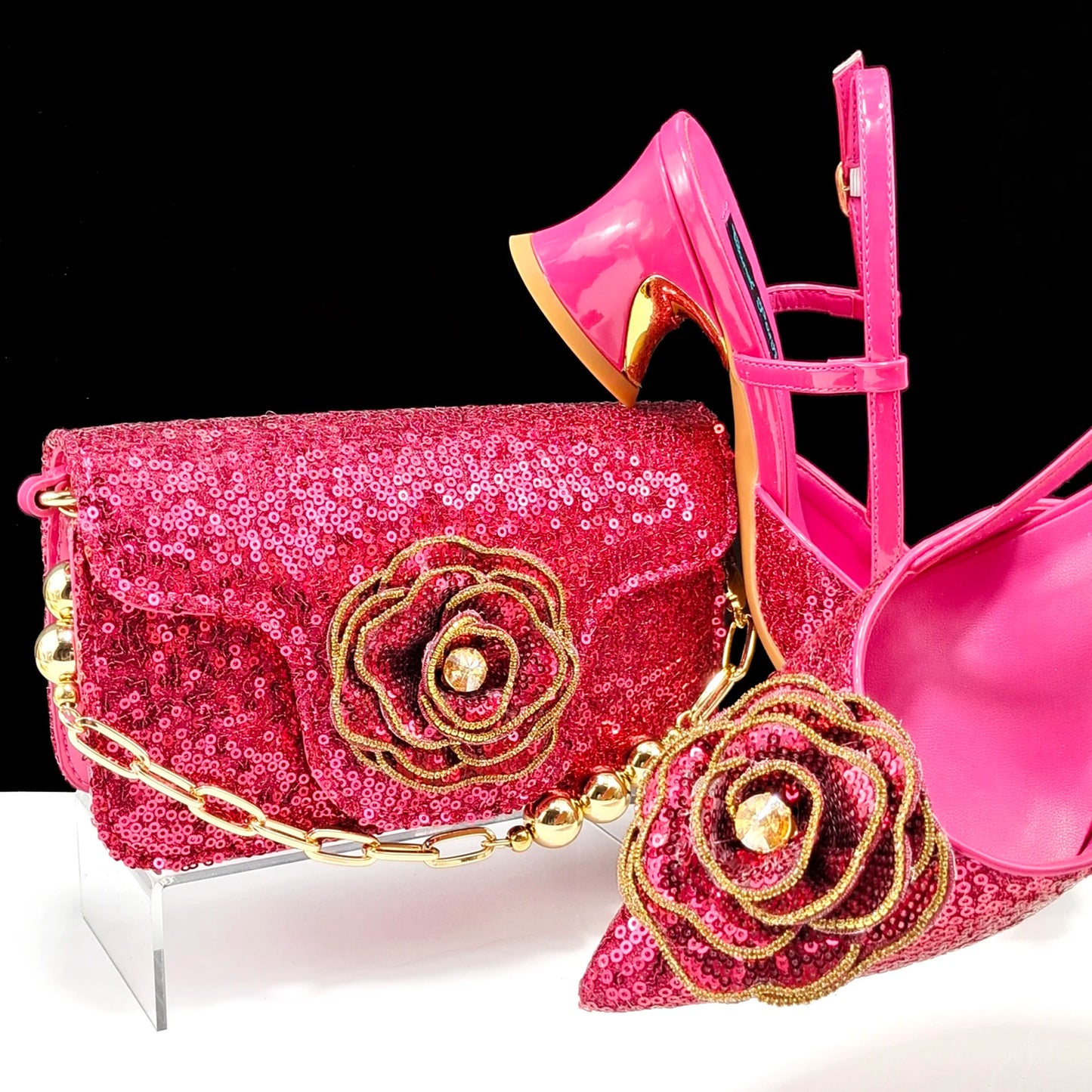 QSGFC Fashion Design Shoes and Bag Nigerian Wedding Handmade Flowers Bags with Shoes Ladies Shoes Commuting or Daily Shoes