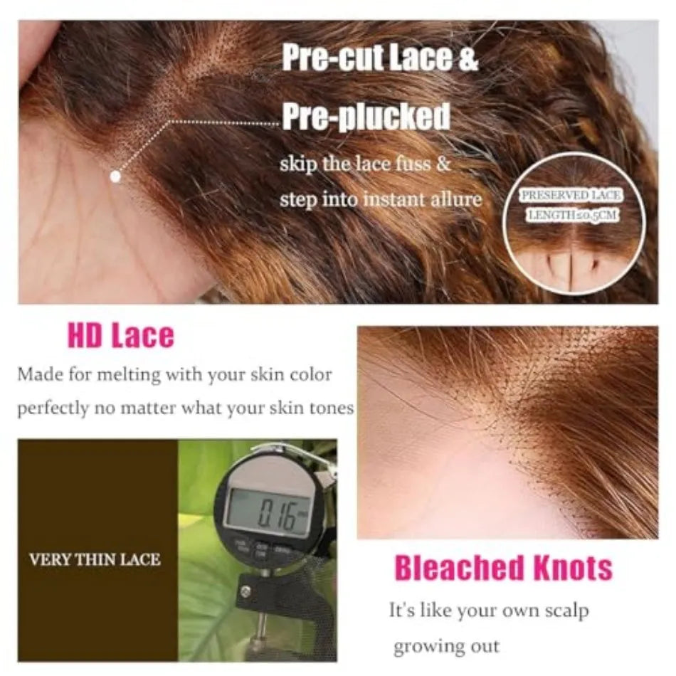 10 Inch 427 Bob Curly Wigs Human Hair with Draw String Glueless Wear And Go Pre Plucked Pre Cut Deep Wave Lace Front 220 Density