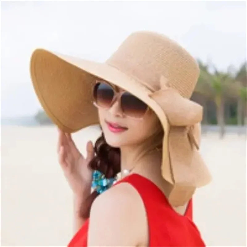 Hat Big-brimmed Cool Hat Women's Summer Sun Visor Sun-Proof Foldable Straw Hat UV-Proof Beach Sun Hat Summer Face Covering