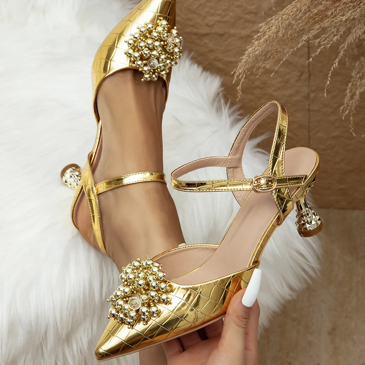 Elegant Leather Ankle Strap Kitten Heel Sandals for Women