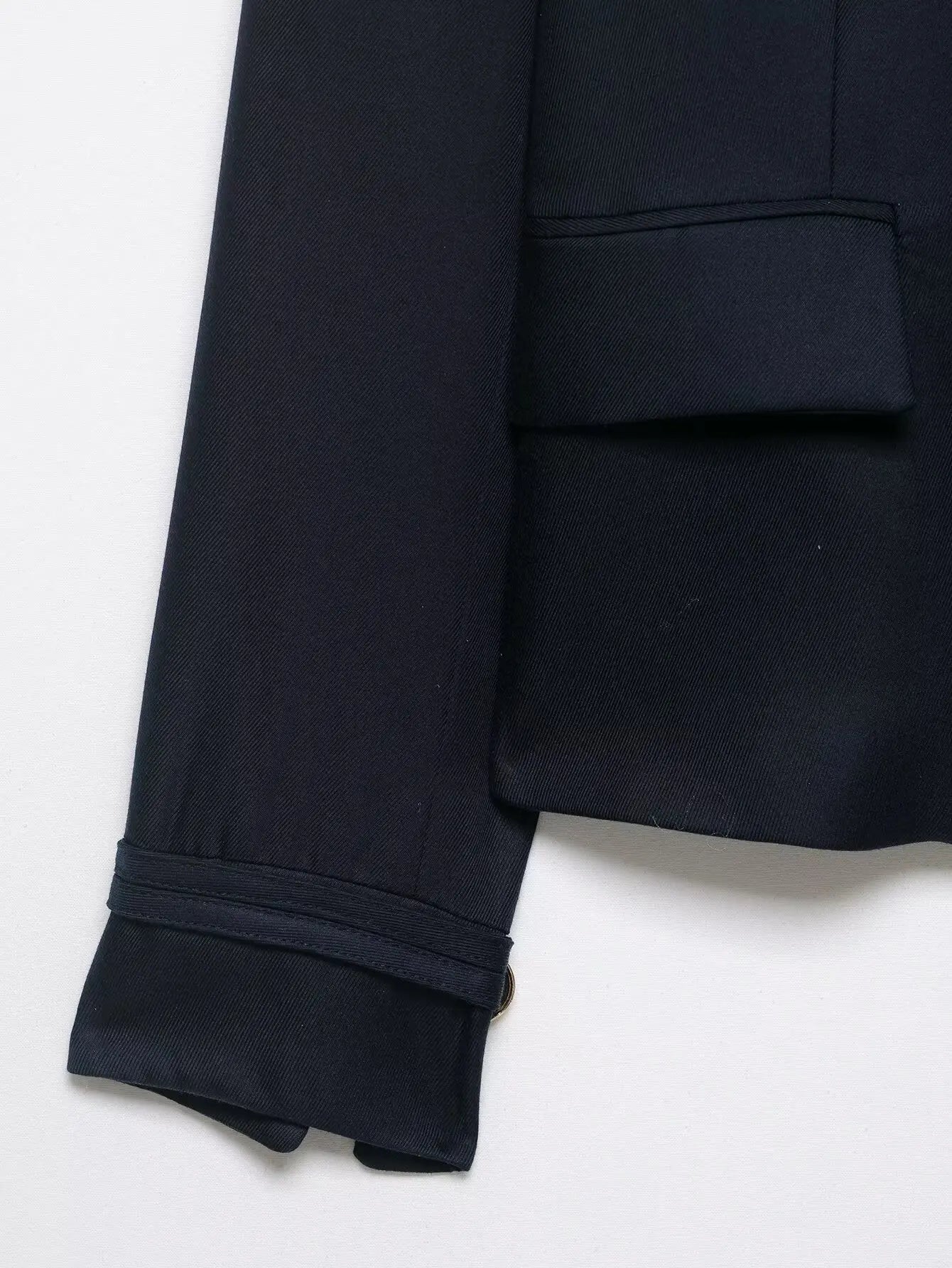 Stand Collar Single Breasted Navy Blue Coat for Women