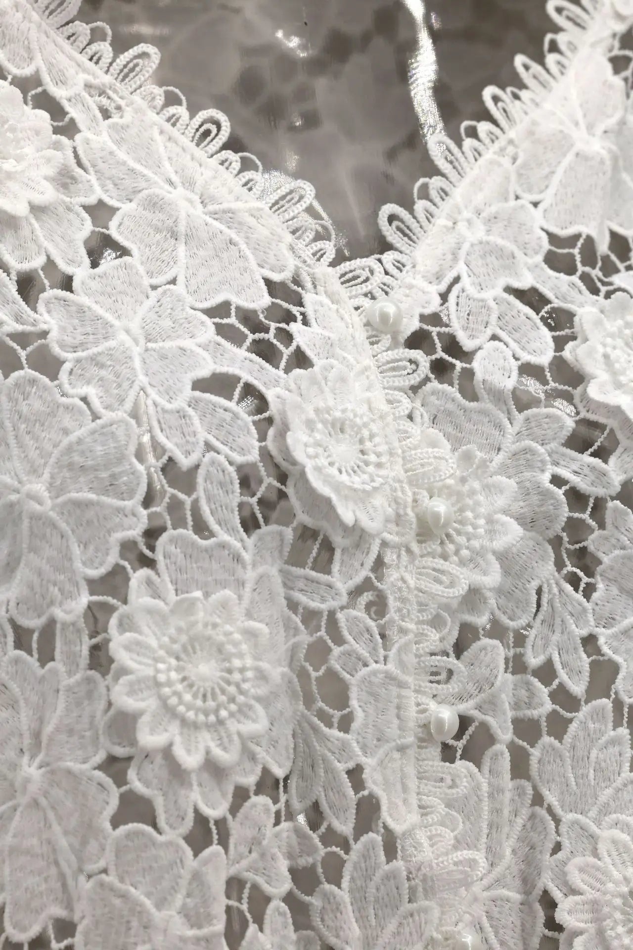 Summer Hollow Out Lace Loose Blouse Women V Neck Lace Flowers Single Breasted Long Sleeve Crop Tops Streetwear Fashion Shirts