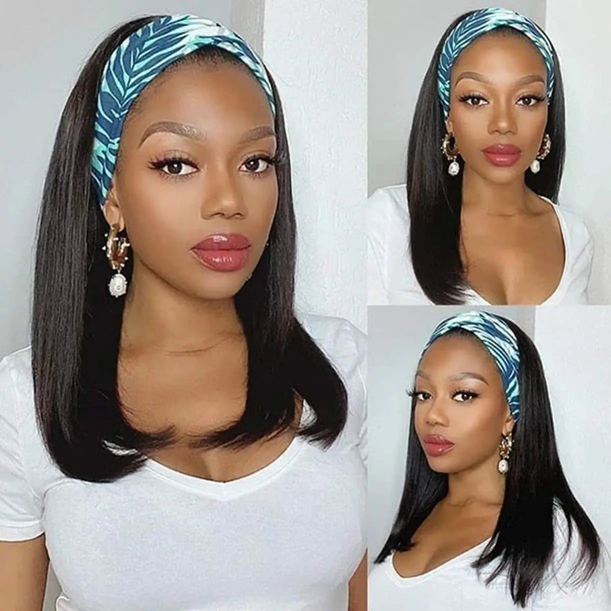 Short Curly Pixie Cut Headband Wig Water Wave Remy 100% Brazilian Human Hair Scarf Wigs For Women Machine Made Long Straight Wig