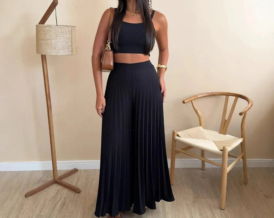 2 Piece Pants Set Women Streetwear Fashion Versatile Sleeveless Camisole Vest and Loose Wide Leg Trousers Suit Summer 2025 New