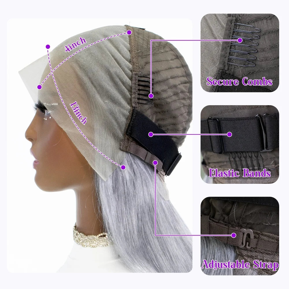 Silver Grey Straight Bob Human Hair Wigs Gray 13x4 Transparent Lace Front Short Bob Short Wigs Human Hair For Women Preplucked