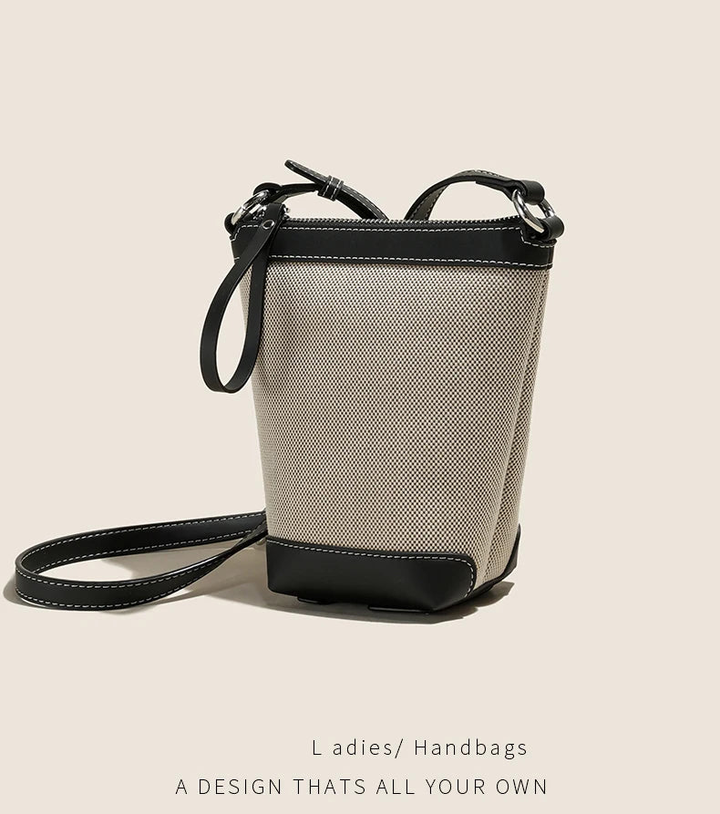 2024 Genuine leather Canvas Crossbody Women's Bag Bucket Bag Autumn Winter Ladies Designer Luxury Brand Lightweight Small Bag
