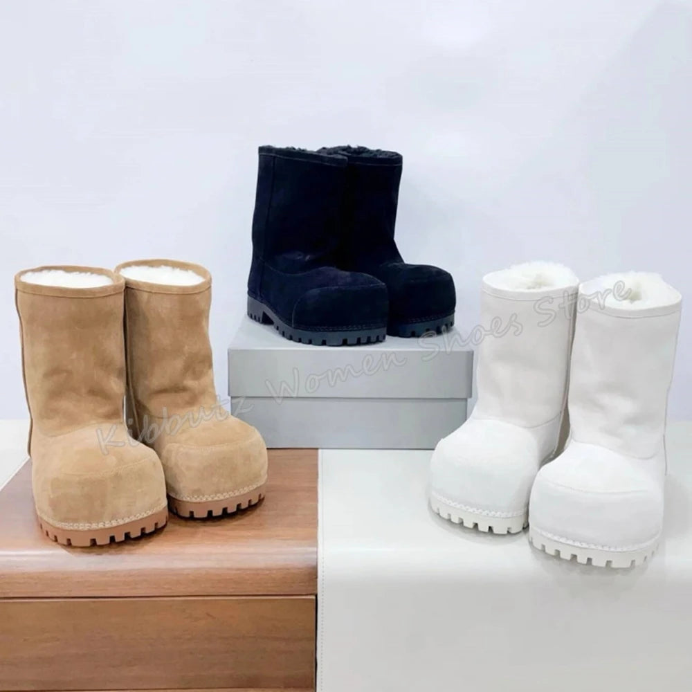 Suede Warm Winter Snow Boots Knee High Big Round Toe Flat With Outdoor Fashion Concise Luxury Sexy Novelty Slip-On Shoes Newest