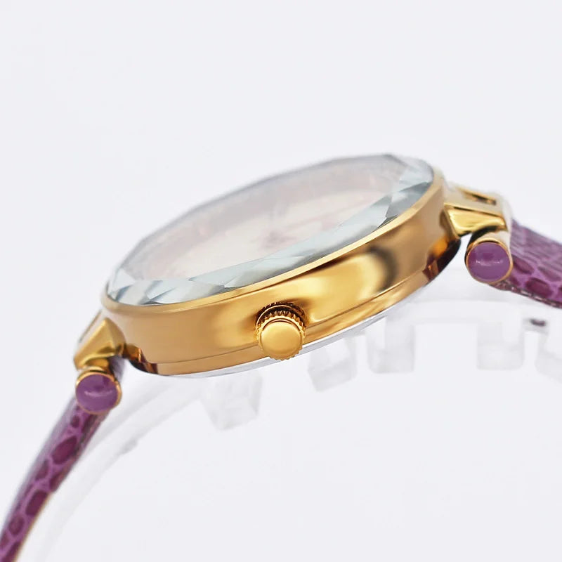 Mother-of-pearl Rhinestones Julius Lady Women's Watch Fashion Hours Bracelet Real Leather Girl's Birthday Gift Box