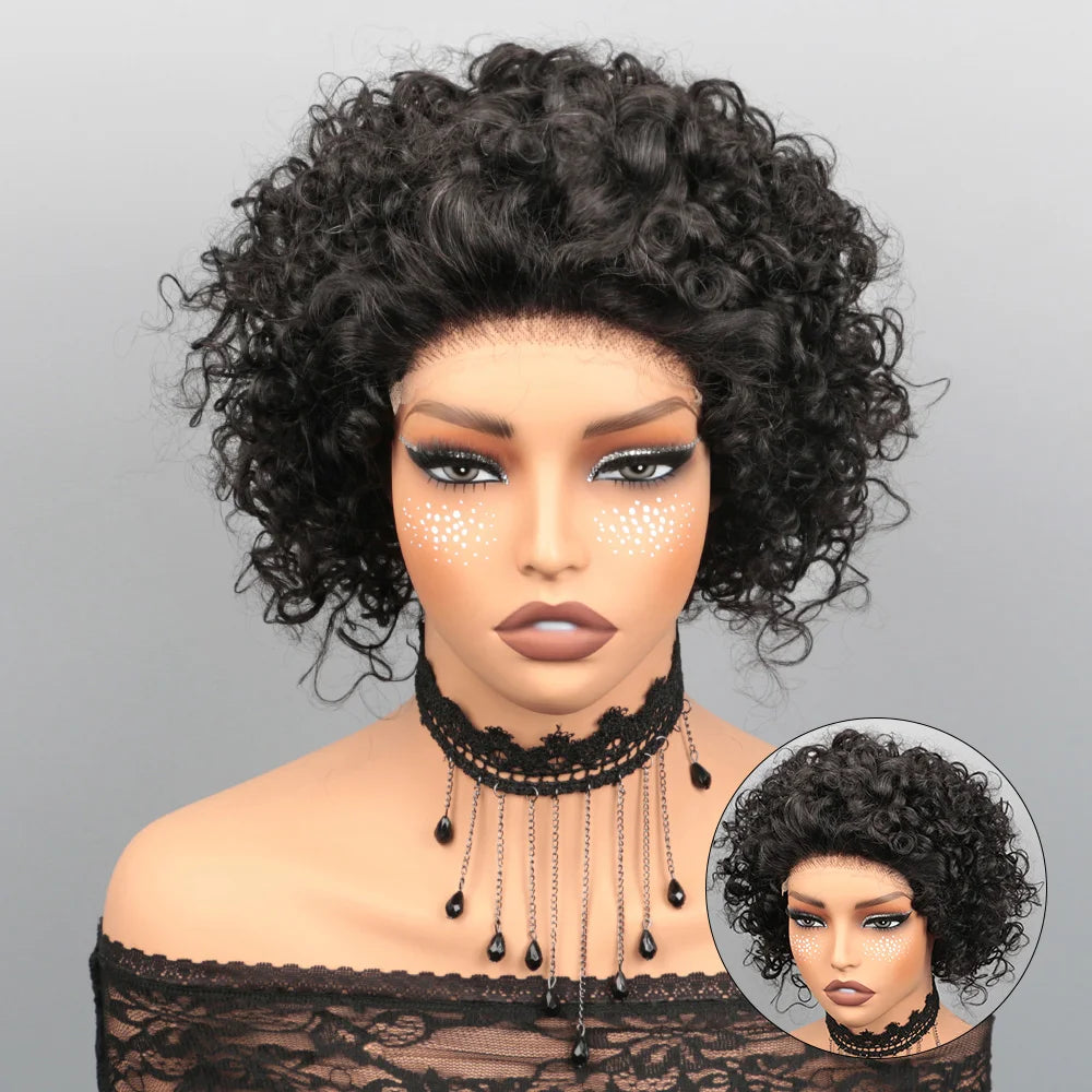Short Curly Pixie Cut Wig Human Hair 5X5 Closure Glueless Wigs Human Hair Pre Plucked Pre Cut 8Inch Brazilian Virgin Real Hair