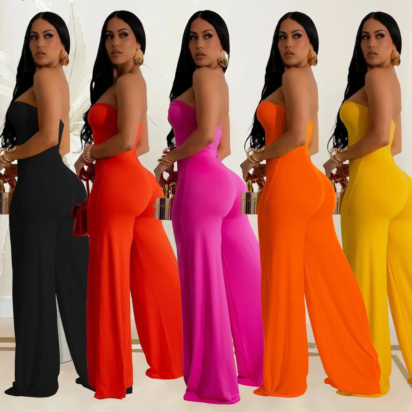 CM.YAYA Women Wide Leg Deep V-Neck Sleeveless Jumpsuits 2024 Summer Hollow Out Night Street Club Playsuit One Piece Suit Romper