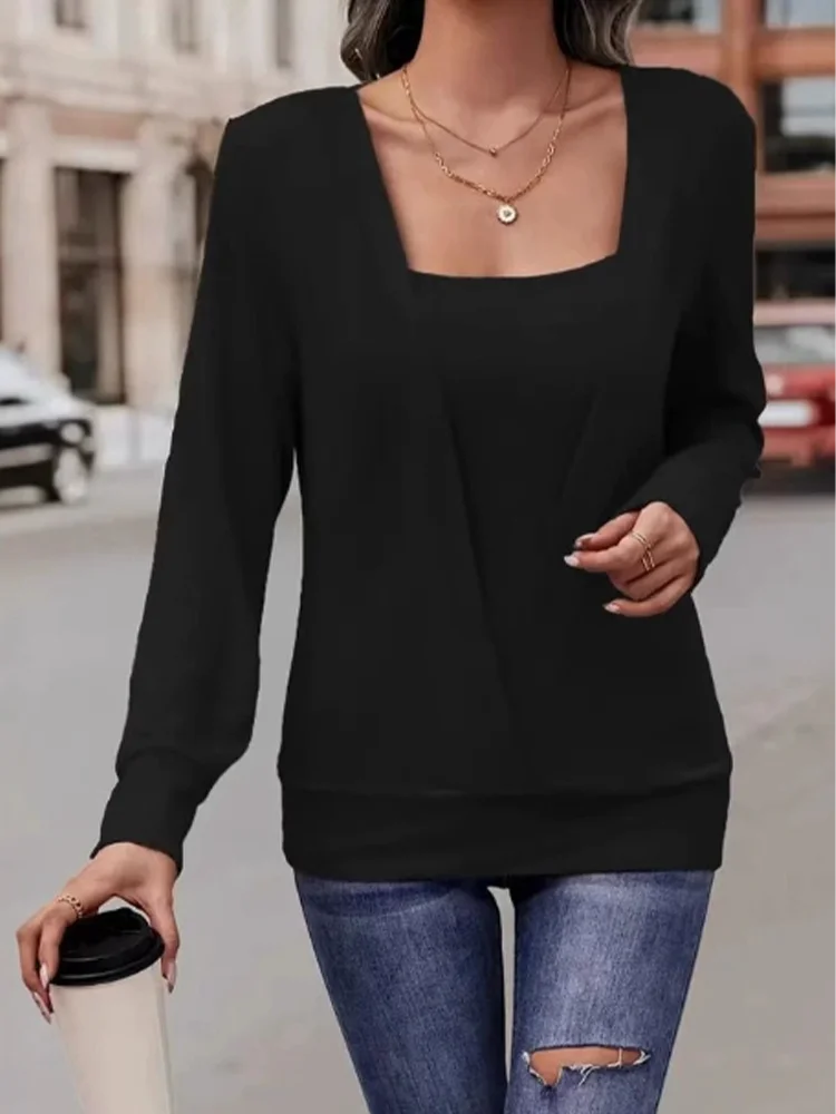Square Neck Long Sleeve Tee Office