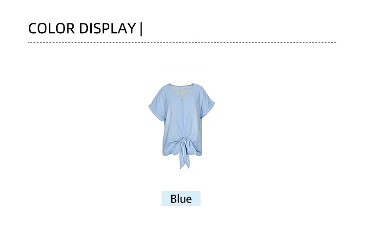 2024 Spring And Summer New Women's Shirt V Collar Denim Shirt Comfortable Casual Blue Pullover Shirt