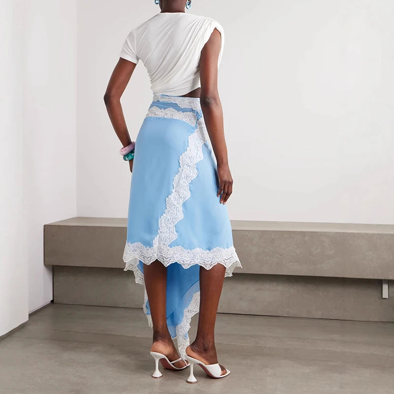 Summer O-neck Short Sleeved Long Dress Lace Patchwork Women's Evening Dress New 2025 Fashionable Hollow Irregular Maxi Dresses