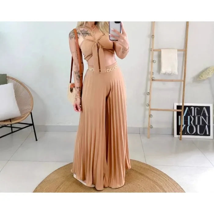 2 Piece Pants Set Women Streetwear Fashion Versatile Sleeveless Camisole Vest and Loose Wide Leg Trousers Suit Summer 2025 New