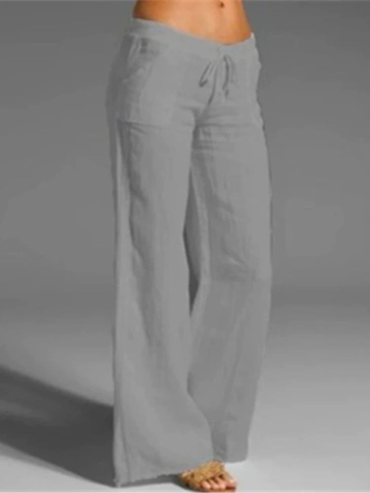 Summer Women's Cotton Pants Gray High Waisted Harem Loose Soft Elastic Waist White Pants Blue Casual Trousers for Female clothin