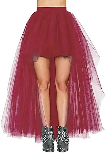 MisShow Hi-Lo Tulle Petticoat Women's Long Four Layer Puffy Skirt Fuchsia Tutu Skirts Adult Junpon Goth For Party Cocktail