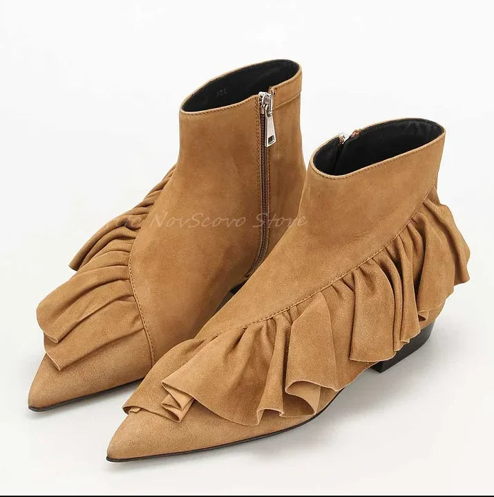 Casual Oversized Ruffle Suede Flat Ankle Boots for Women