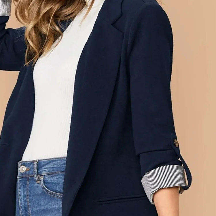 Women Autumn Winter Fashion Splicing Lapel Slim Cardigan Blazer Jacket Long Sleeve Casual