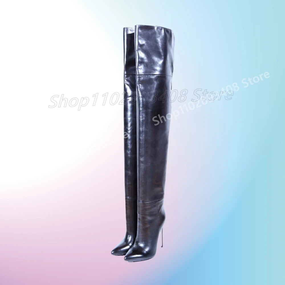 Dark Green Splicing Over the Knee Boots Matte Leather Back Zipper Stiletto High Heel Party Sexy Women Shoes 2025 Para Mujere