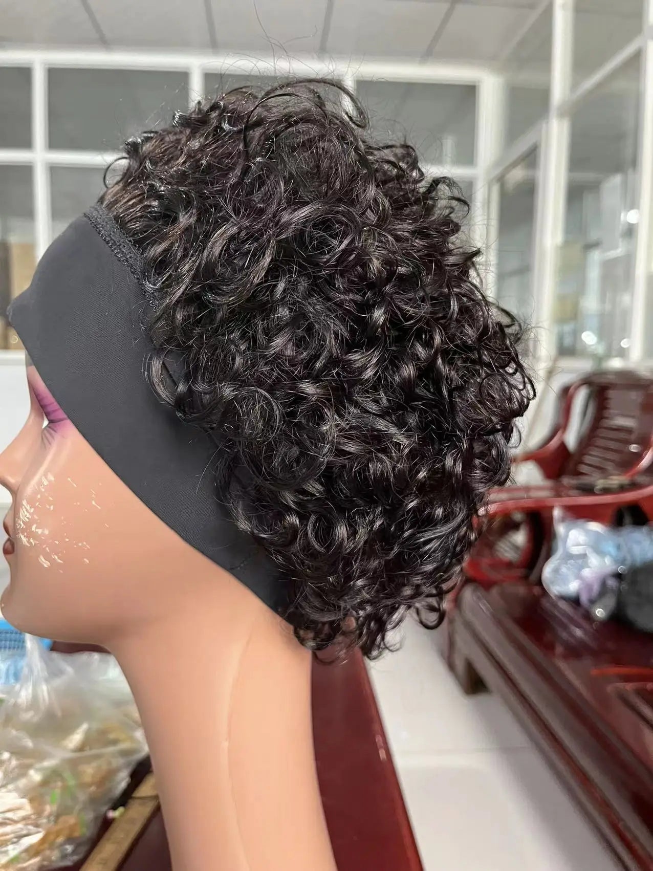 Short Curly Pixie Cut Headband Wig Water Wave Remy 100% Brazilian Human Hair Scarf Wigs For Women Machine Made Long Straight Wig