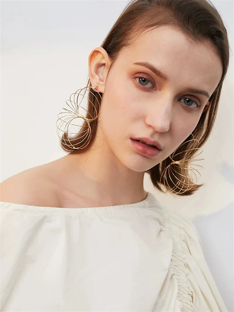 Shiny Multi-Layer Wire Spiral Hoop Earrings for Women