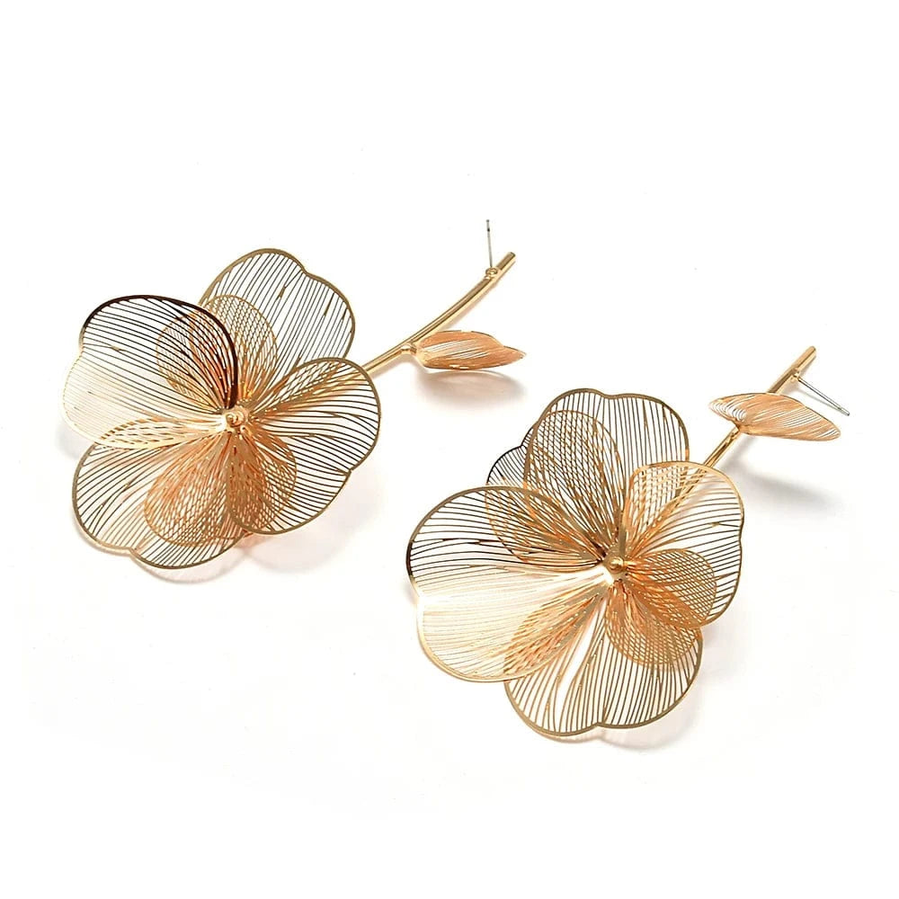 Elegant Flower Earrings Metal Hollow Petal Piercing Earrings Wholesale Popular Women's Accessories Trendy Drop Earrings Jewelry