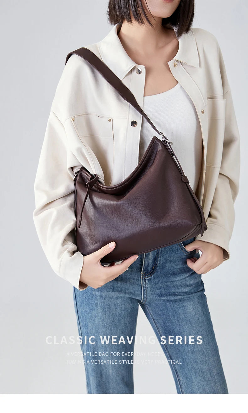 Cowhide Genuine Leather Handbags Women Casual Shoulder Bag Female Fashion Shopping Retro Large Luxury Designer Ladies Bags New