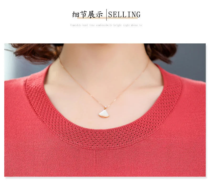 6XL Mom Large Summer New Ice Silk Shirt 3/4 Sleeves Round necked T-shirt Knit Sweater Loose Top For Wearing Outwear Top Black