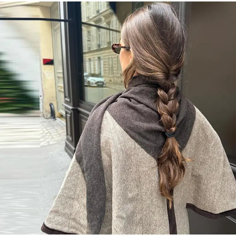 Double Breasted Women's Woolen Cape Overcoat Elegant Short Sleeve Oversize Female Coat 2025 Autumn Winter New Lady Stretwears