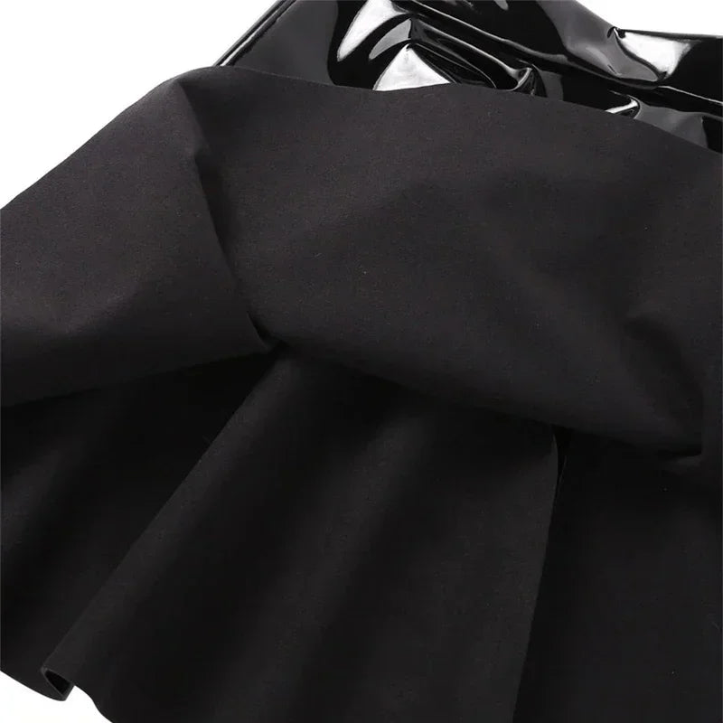 Women Gothic PVC A-line Skating Skirt Shiny Patent Leather Pleated Skirt Ladies High Waist Faux Latex Mini Skirt Custom Clubwear