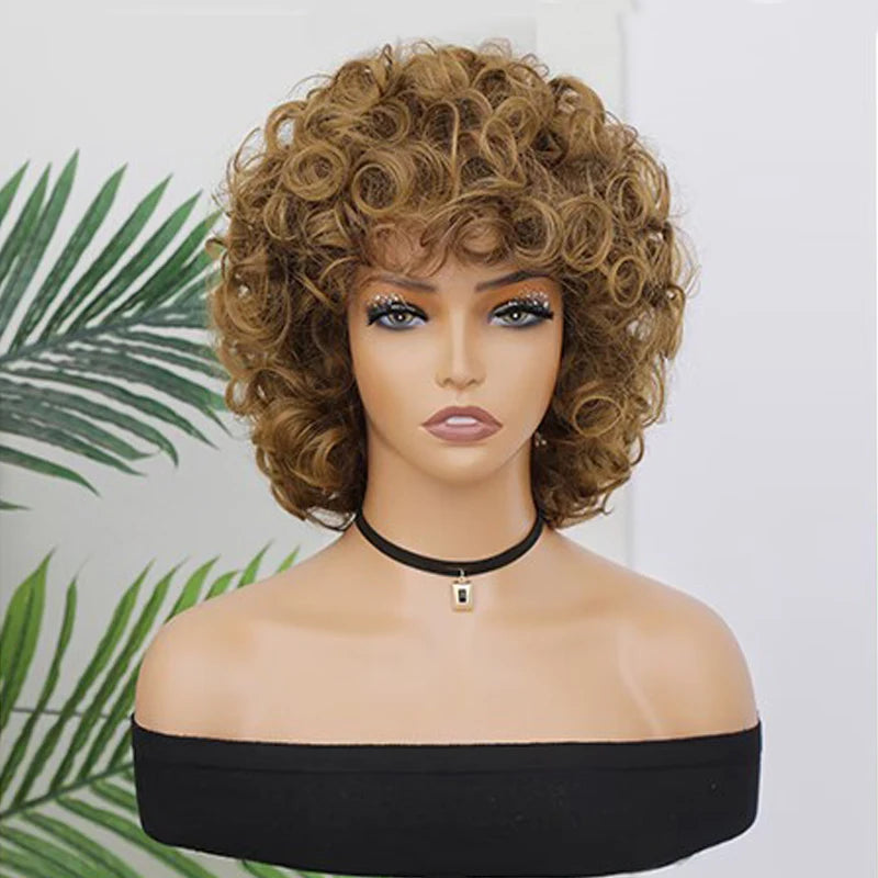Curly Wigs for Black Women Short Kinky Curly Black Wigs for Women Big Curly Afro Soft Wig with Bangs Heat Resistant Natural Cute