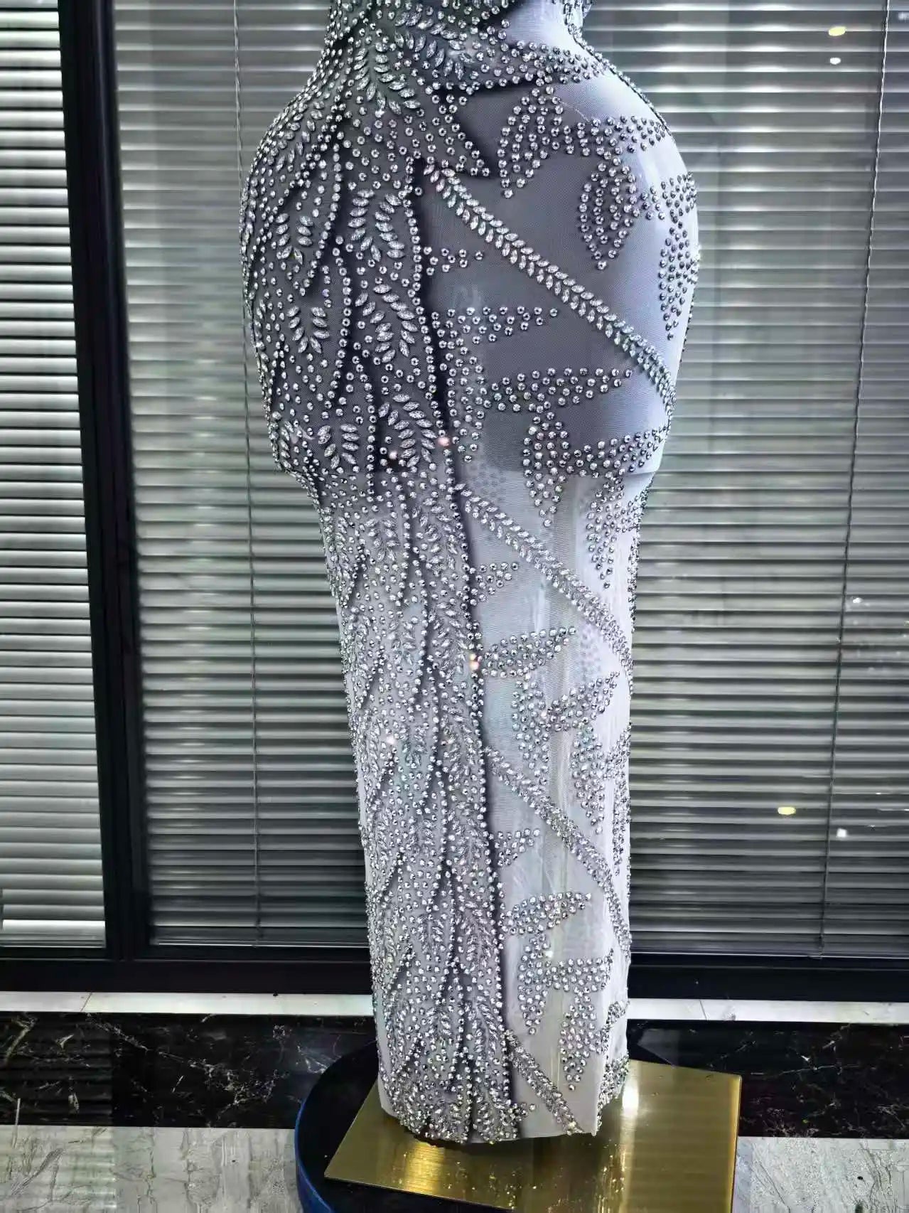 Sexy Mesh See Through Evening Prom Birthday Photo Shoot Singer Stage Outfit Luxury Rhinestone Sleeveless Silver Long Dress