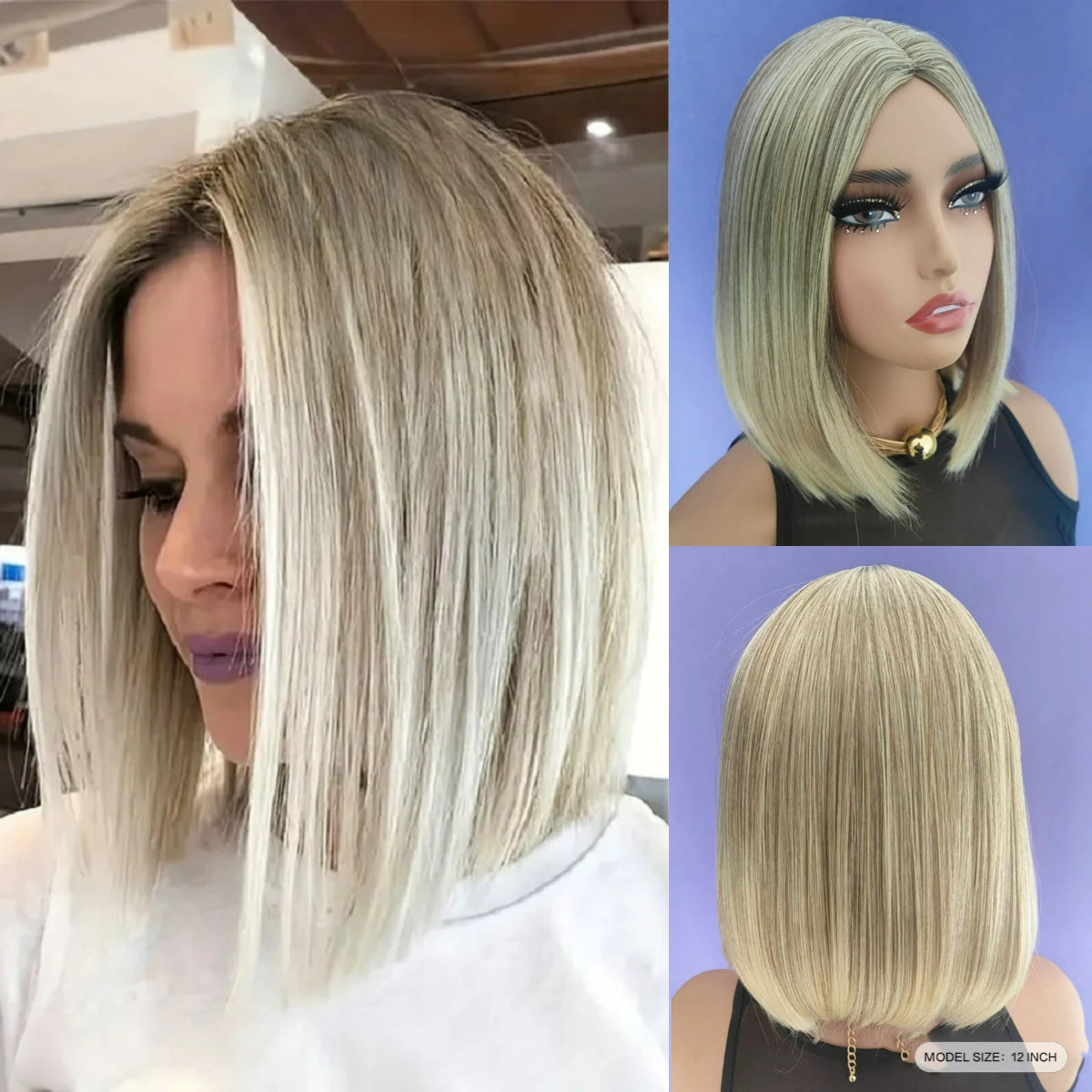Short Straight Ombre Pink Synthetic Bob Wig For Women