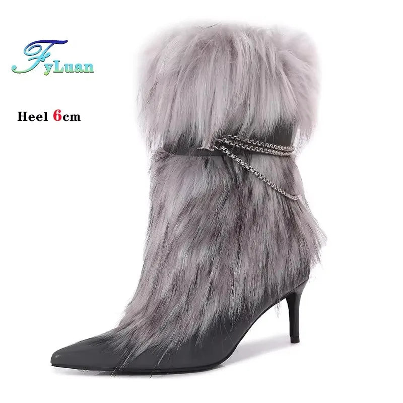 Fuchsia Faux Fur Buckle Ankle Boots
