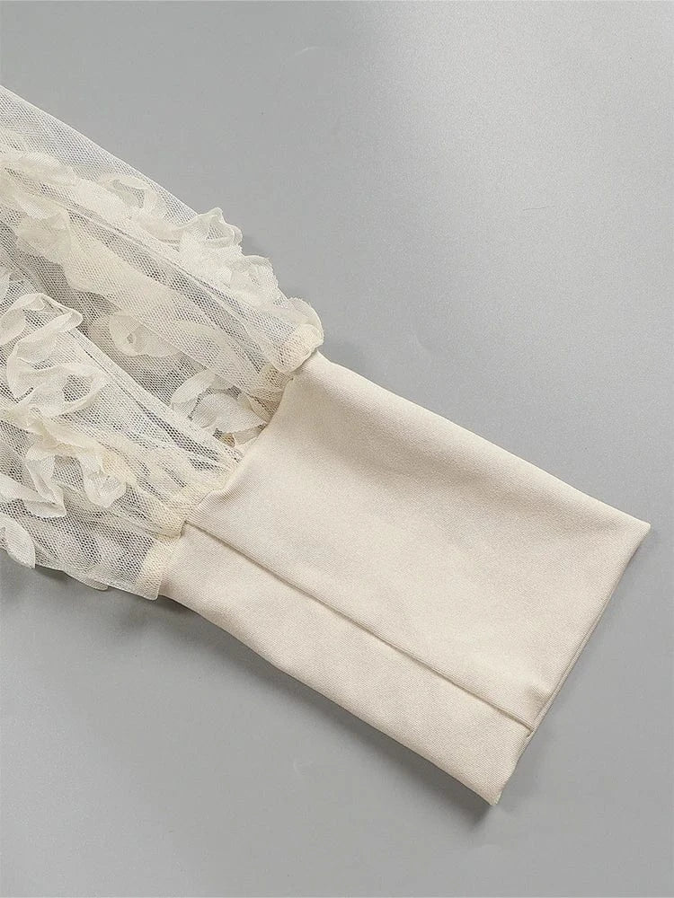 Summer 2025 Women's Long-Sleeve Lace Trim Mesh Blouse round Neck Versatile Thin Model Bottoming Shirt
