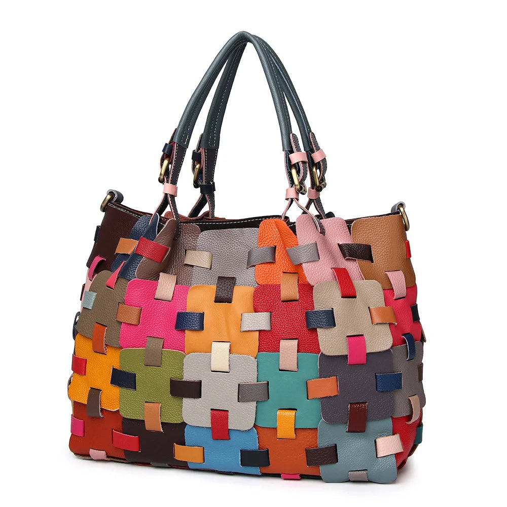 Ladies' bag, ethnic style, colorful European and American woven handbag, one shoulder crossbody beach bag, vegetable basket bag
