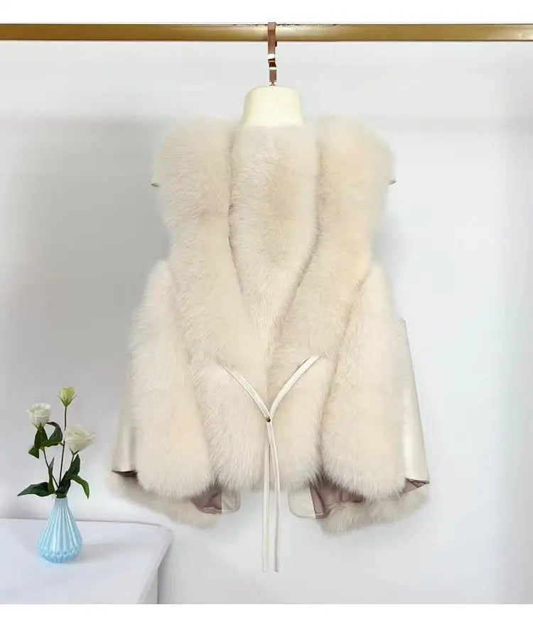 2025 Autumn Winter Women Vest Short Style Splicing Solid Color Fur Coat New