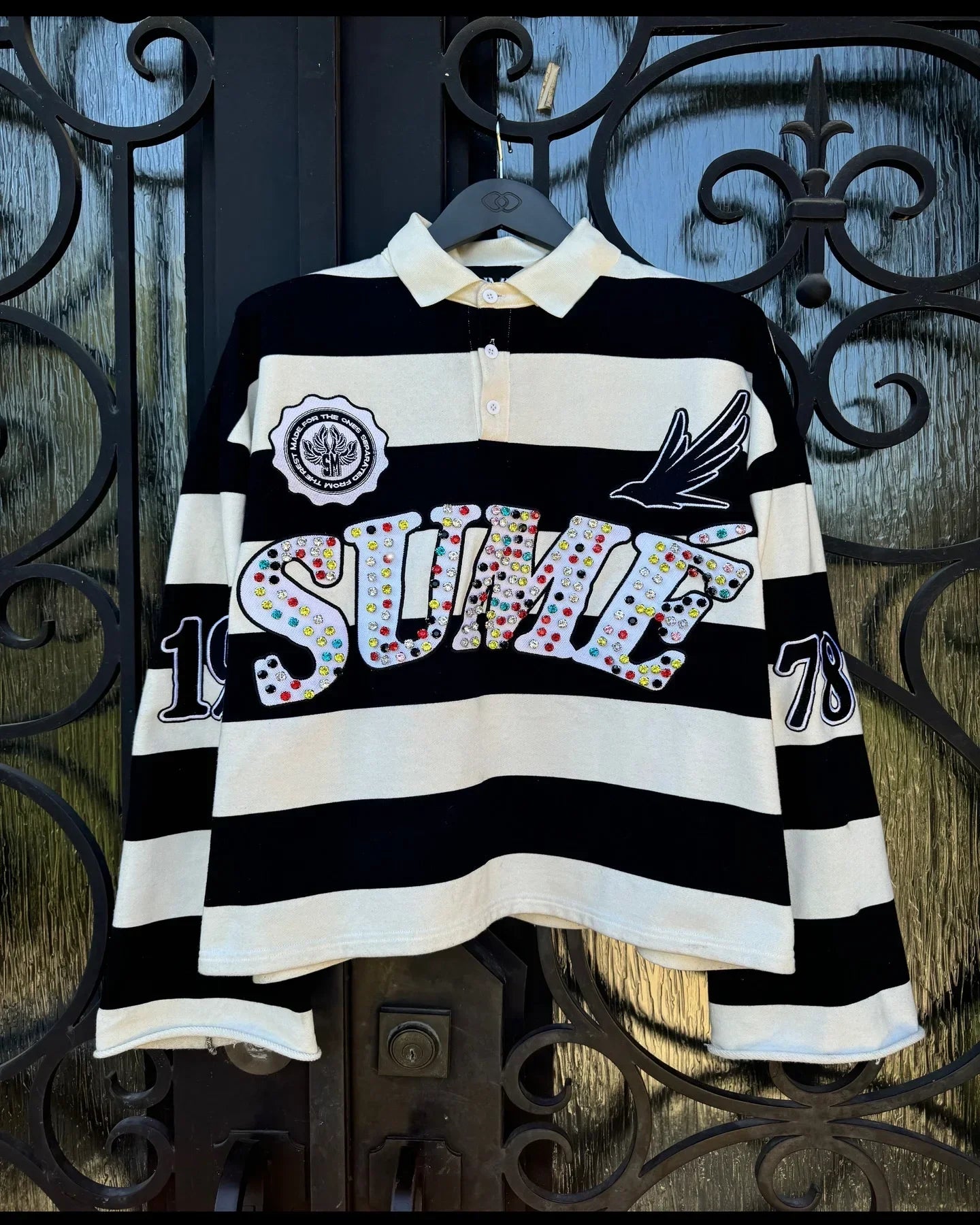 American Harajuku Fashion Hip-hop Striped Pretty Girl Shirt Letter Printed Polo Shirt Y2k Retro Men's Long Sleeved T-shirt