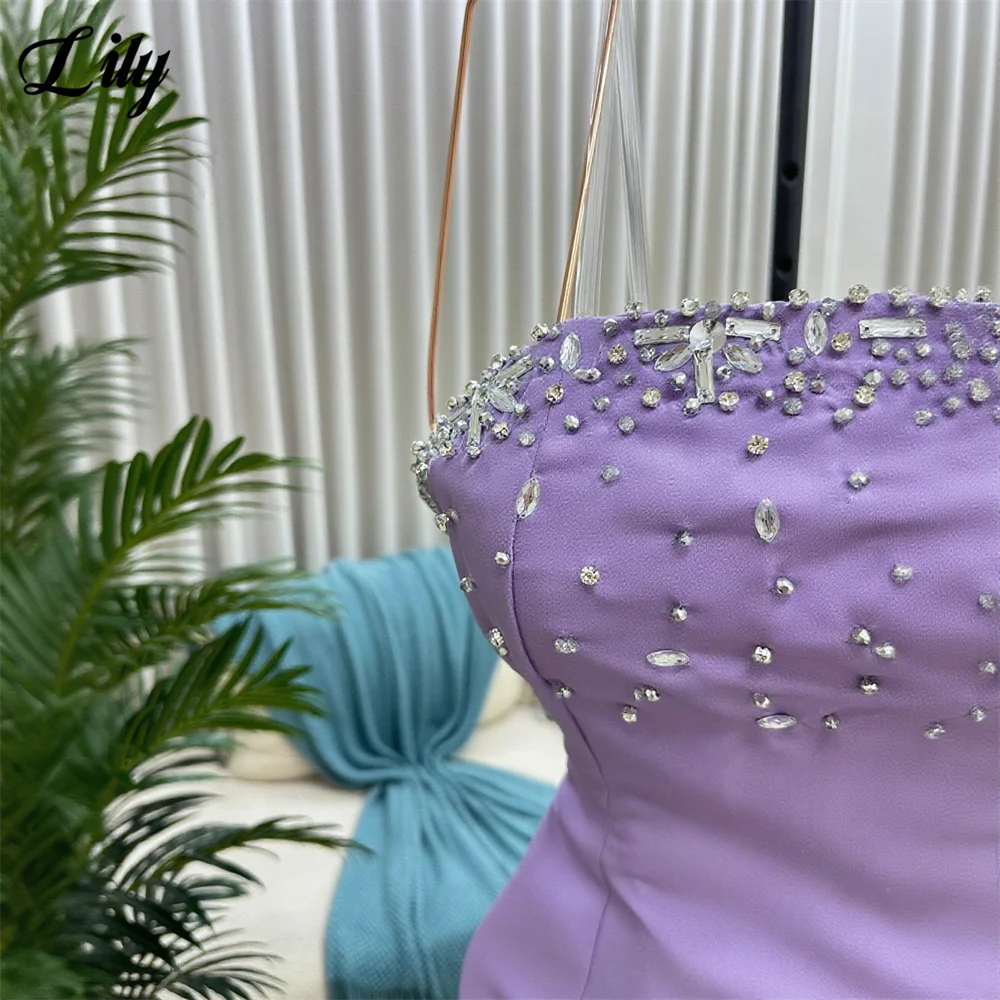 Lily Lavender Evening Gown Strapless Mermaid Prom Dress Crystal Evening Dress Detachable Sleeves Srobes de soirée Customized