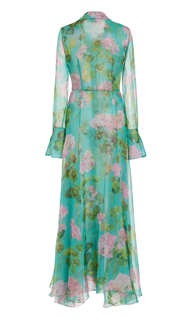 French Romantic Dress 2023 Spring New High-End Temperament Printed Single-Breasted Dress Vacation Style Feminine Long Dress