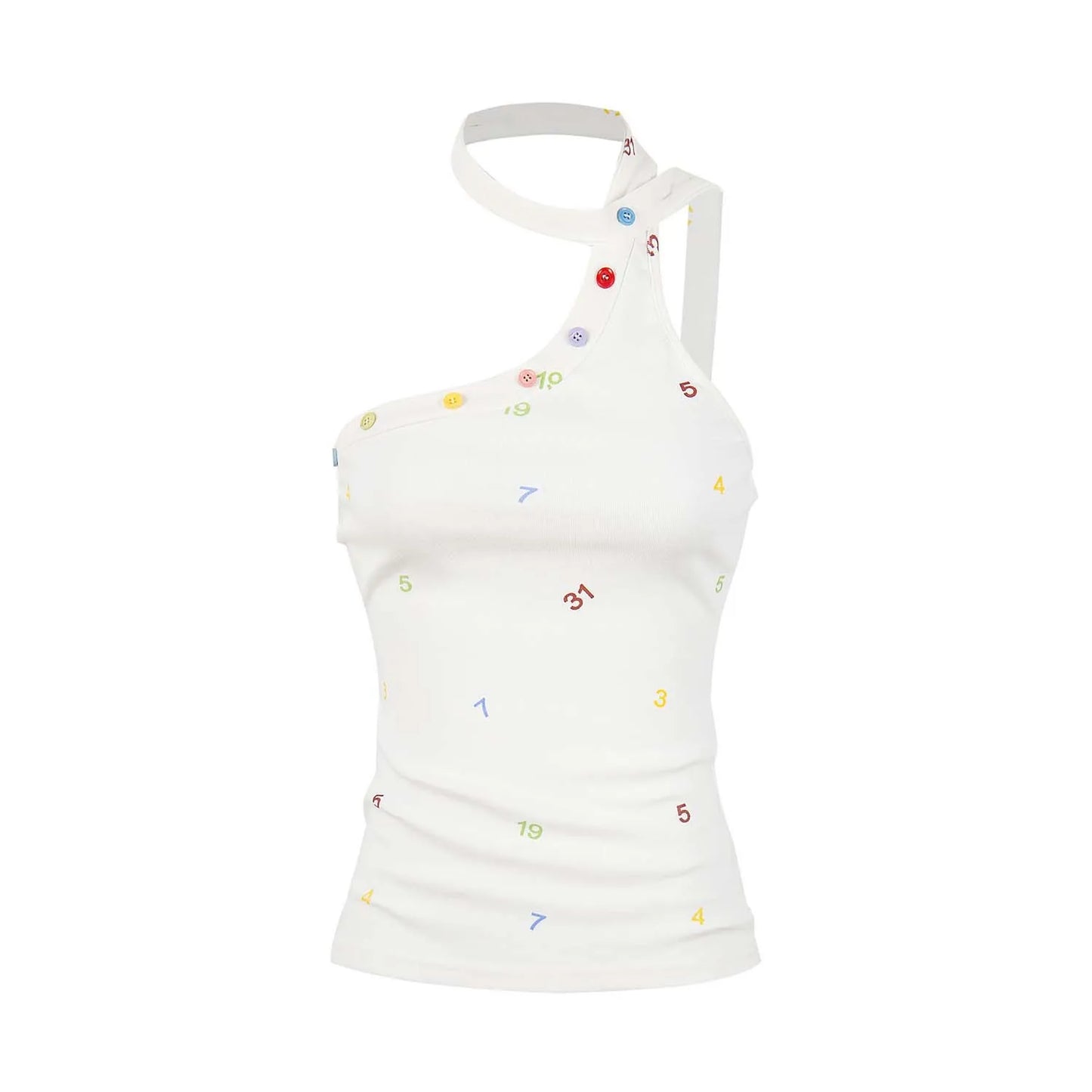 Irregular Halter Neck One Shoulder Letter Print Crop Top for Women