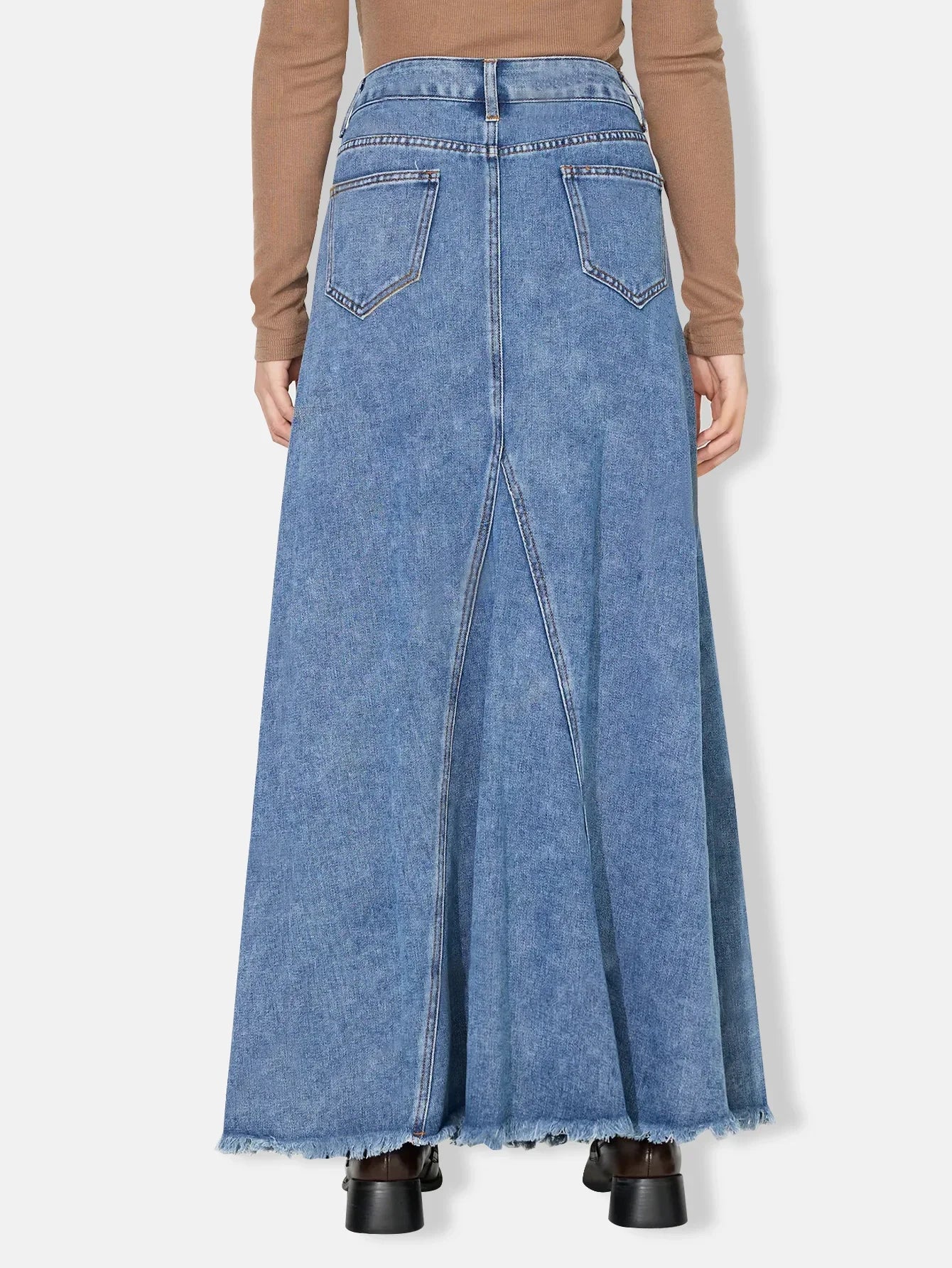 Denim Skirt Women Vintage Long Skirts High Waist Distressed Washed Button Pockets Summer Mom Jeans Y2k A Line Streetwear 2025