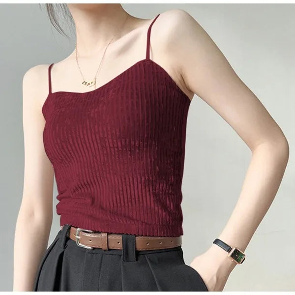 Knit Crop Tops for Women Sleeveless Sexy Vests New Spring Summer 2025 Backless Off Shoulder with Bra Pad Slim Casual Tank Camis