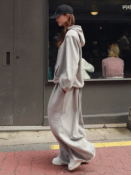 Beautyblue Gray Wide Leg Pants Black Bottoms for Women Casual Loose Pocket Korean Harajuku Streetwear Female Outdoor Sweatpants