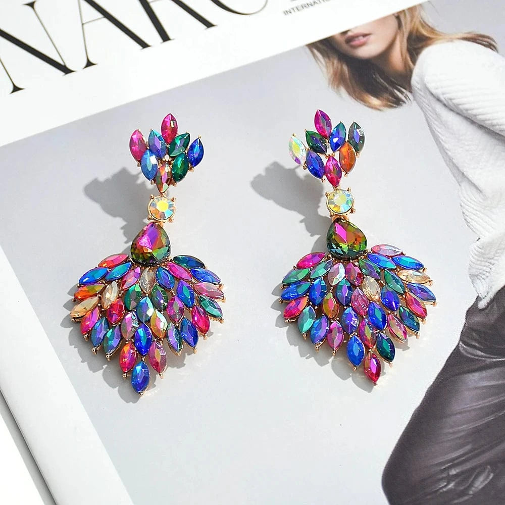 Hot-Sell High Quality Colorful Rhinestone Drop Earrings For Women Girls Party Wedding Crystal Accessories Jewelry Wholesale
